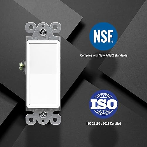 Miniatura 3 de ENERLITES Interruptor decorador, interruptor de luz, 3 vías o polo único, 3 cables, tornillo de puesta a tierra, grado residencial, 15A 120V,