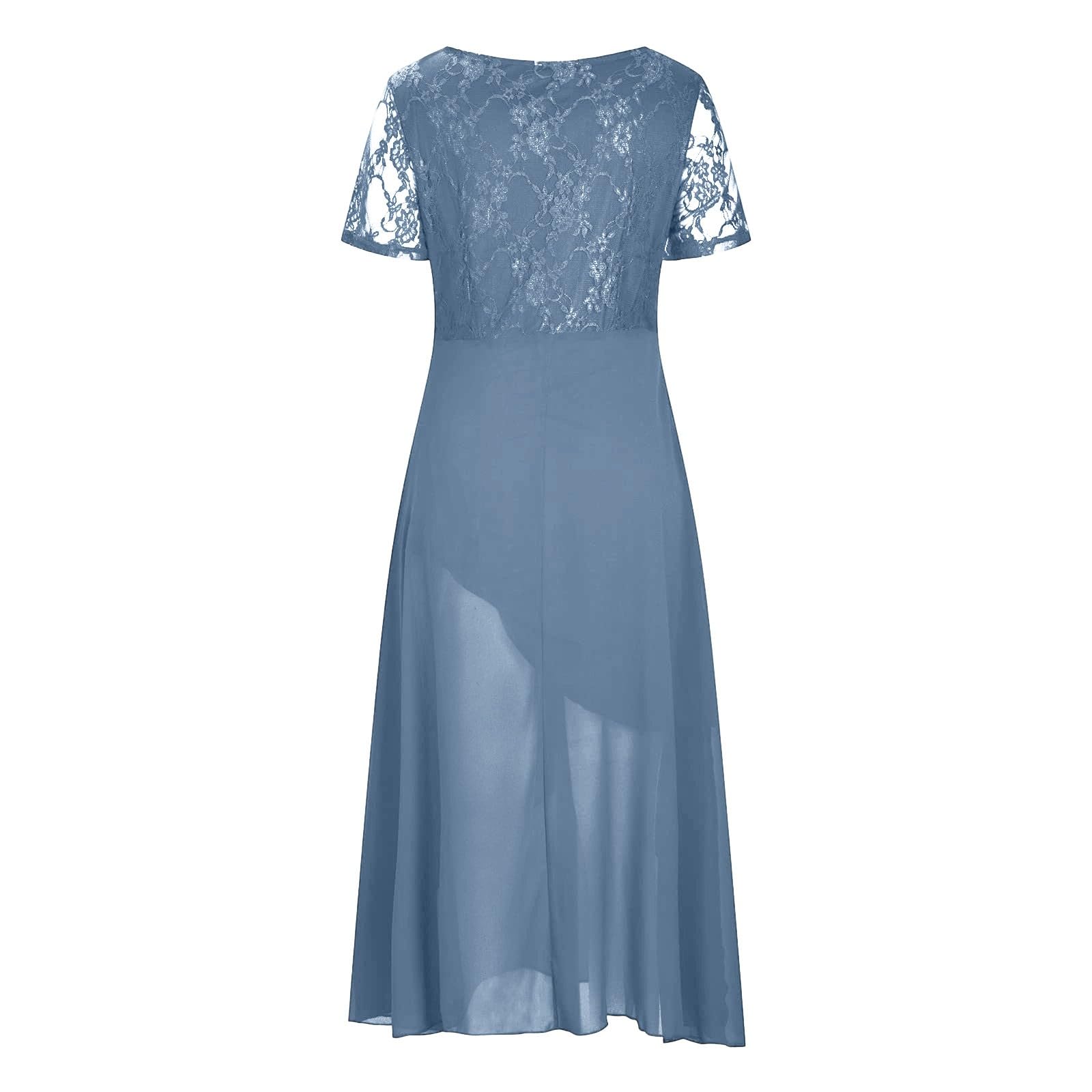 Generisch Kleid Damen Elegant Festliche Kleider für Hochzeitsgast Cocktailkleid Frauen Spitze Chiffon Halbarm Abendkleid Brautjungfer Kleid Damen Festlich Outfit Ballkleid Party Abend Feier Formell