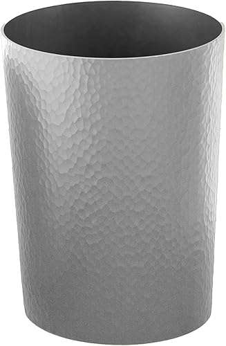 Miniatura 6 de Bath Bliss Cubo de basura con diseño martillado, paquete de 2 unidades, parte superior abierta redonda, 10 litros, papelera de baño, cocina,