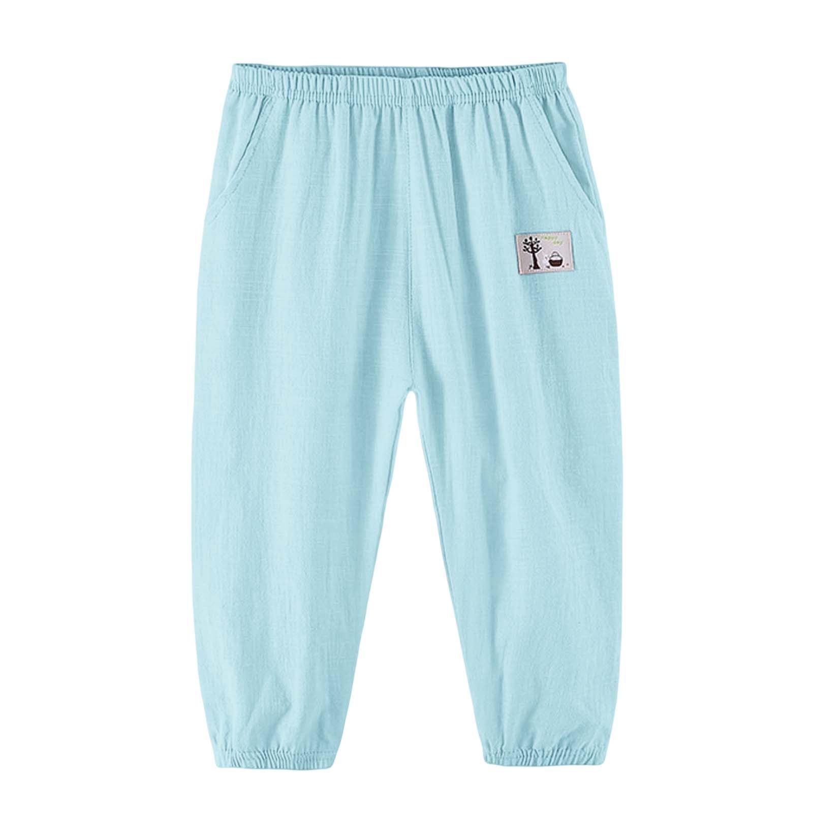 Pantalon Lin Enfant Garçon Fille Été Anti-moustiques Décontracté Pantalon Coton Lin Couleur Unie Pantalons Loisirs Sarouel Taille élastique Streetwear 3-10 Ans