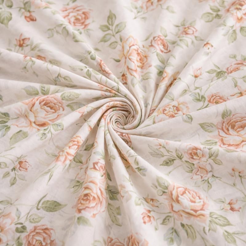 Image of THEA Elastic Fitted Double Bedsheet Set| 100% Cotton Like Soft Fabric | Microfiber Double Bedsheet for Double Bed (72 X 78 x 6 inches) with 2 Pillow covers,English Blossom