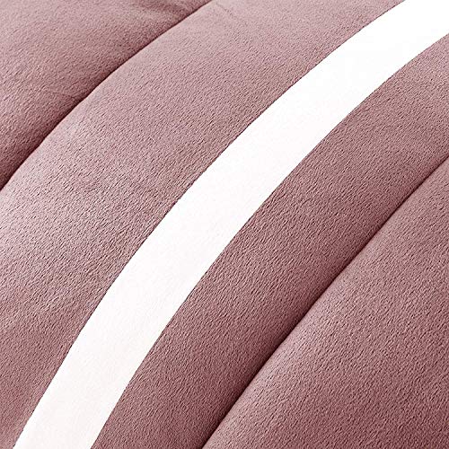 Kasentex Luxury Velvet Plush Fleece Micromink Down Alternative Comforter Set With Stripe Design Soft Flannel Bedding, Reversible And Machine Washable(Orchard Pink, Queen Size Comforter Set) #TOP6