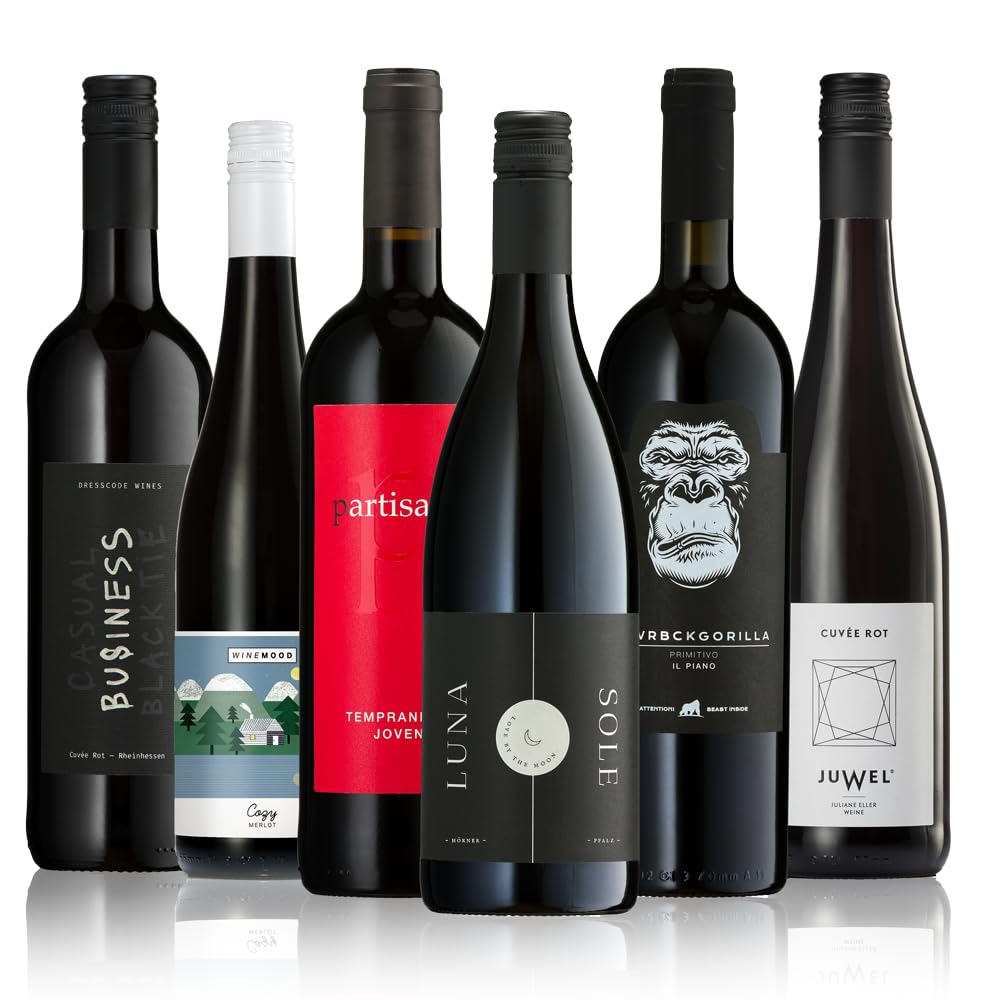 GEILE WEINE Weinpaket Rotwein trocken (6 x 0,75) Probierpaket mit Rotweinen von Winzern aus Deutschland, Spanien und Italien
