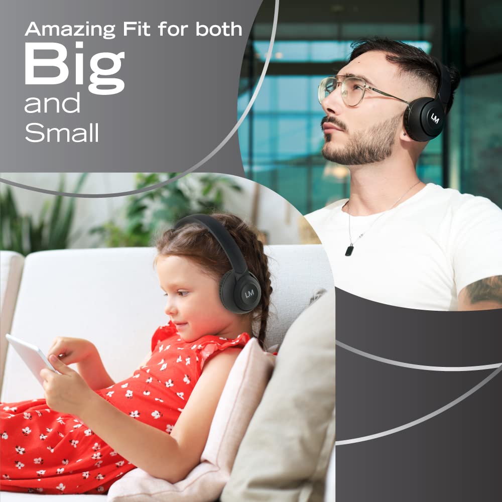 Louise & Mann Casque Bluetooth sans Fil, Écouteurs Bluetooth sans Fil, Casque Audio Pliable avec Microphone Intégré, Stéréo Hi-FI, Léger pour iPhone/iPad/Samsung/PC (Noir)