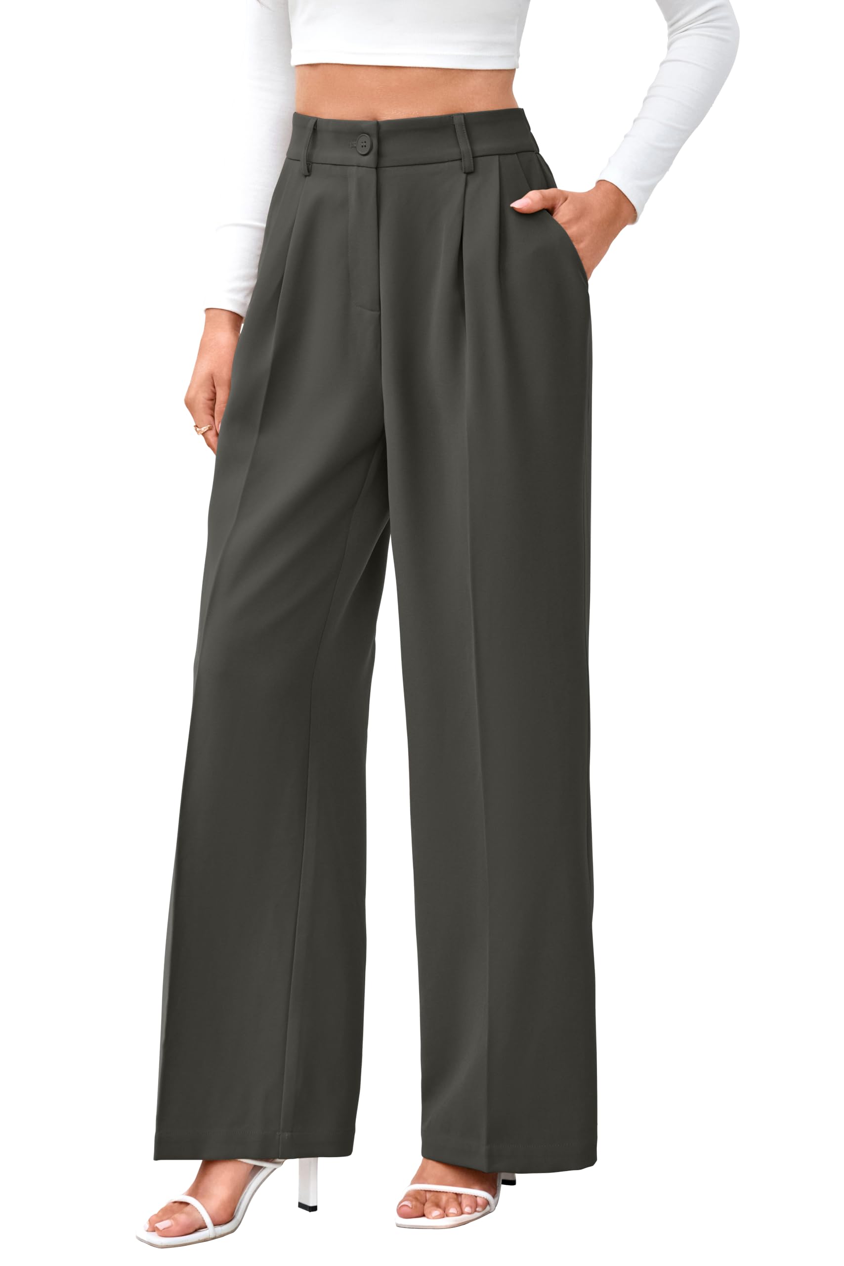 FUNYYZO Wide Leg Dress Pants for Women Work Slacks Business Casual Outfits