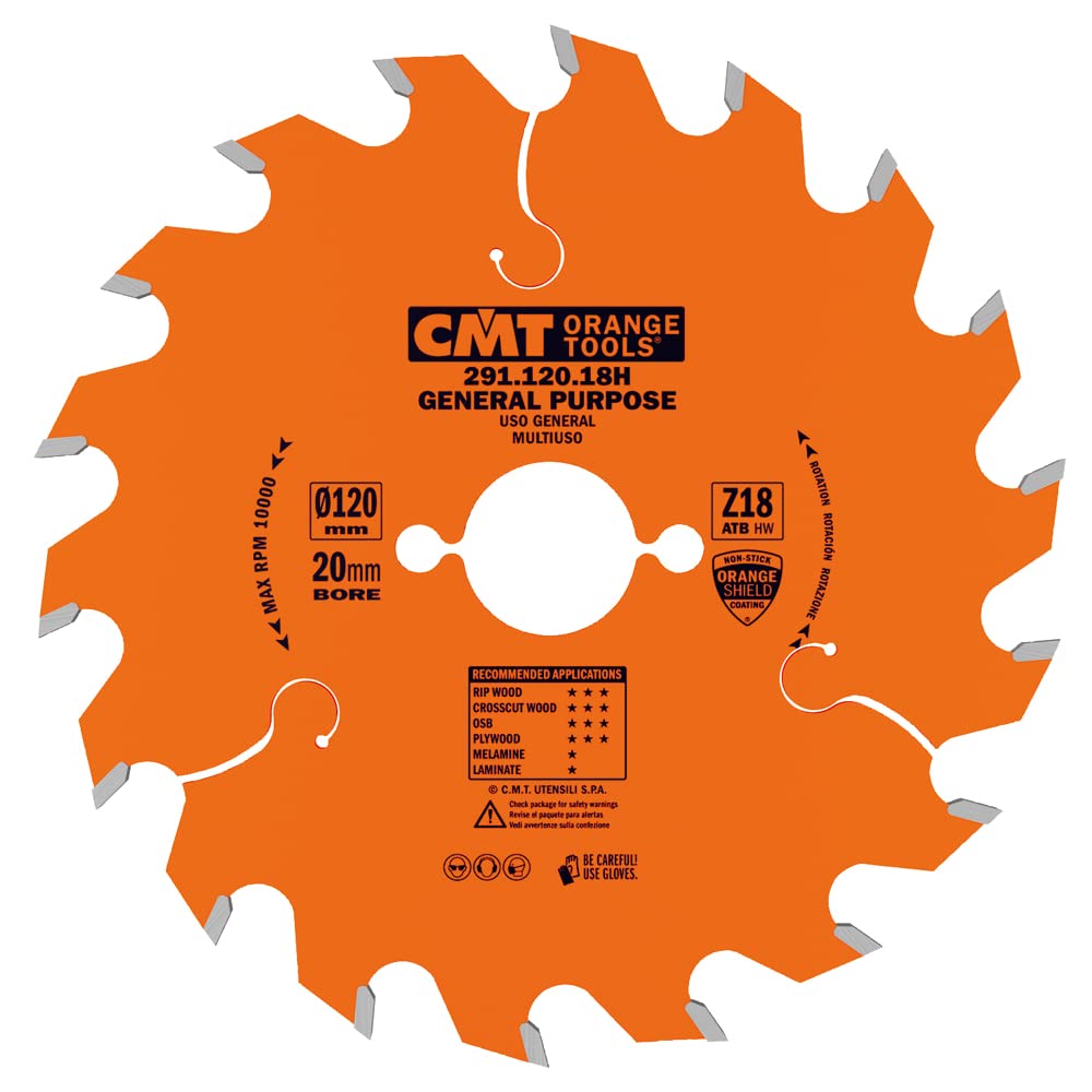 Lame circulaire HW 120x1.8x20 Z18 15° ATB CMT 291.120.18H pour outillage bois