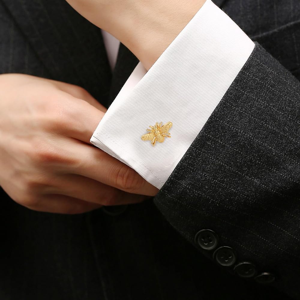 Dtja Vintage Bee Cufflinks for Men French Shirt Tuxedo Insect Honeybees Animal Cuff Links Buttons for Business Wedding Holiday Theme Party Dress Accessories Jewelry Gifts
