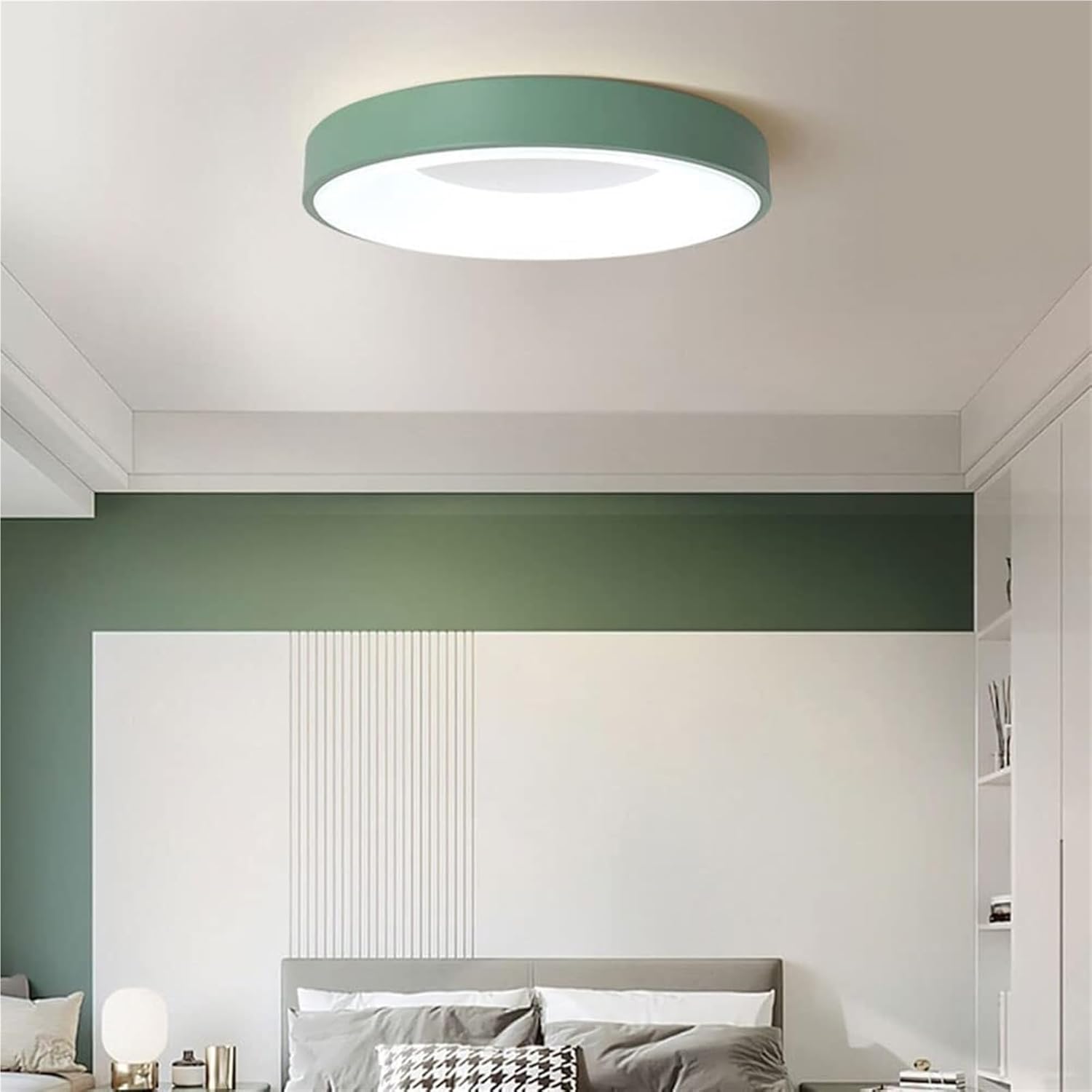 Danish Design LED Flush Mount Ceiling Light – 18W Metal Lamp, 11.8-Inch Easy to Install Fixture for Bedroom and Balcony(Green,15.7in)