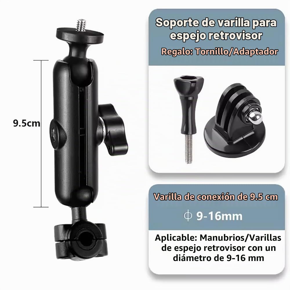 Soporte de Cámara,Soporte Camara Accion ,Soporte de Manillar Giratorio 360°,Con palo selfie ajustable de 193 cm,rotación de 360 grados,aluminio,Maximum Load of 2 kg,para montaje DIY de Insta360 X R2