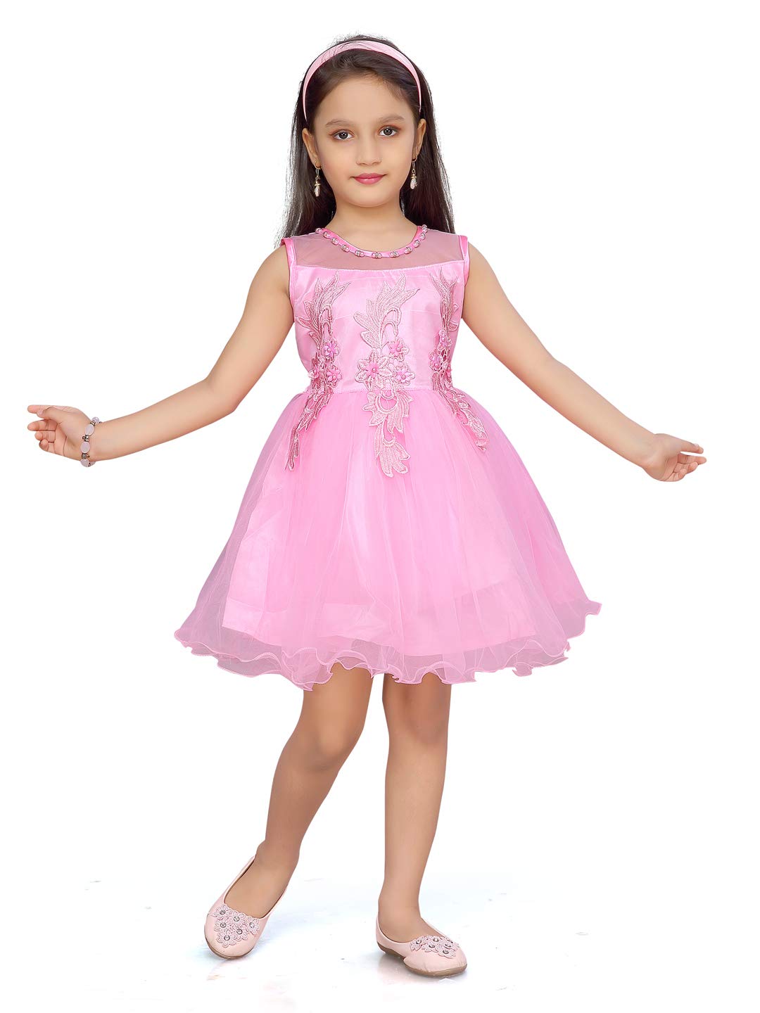 Aarika Baby-Girl's Net Fit and Flare Knee-Length Dress