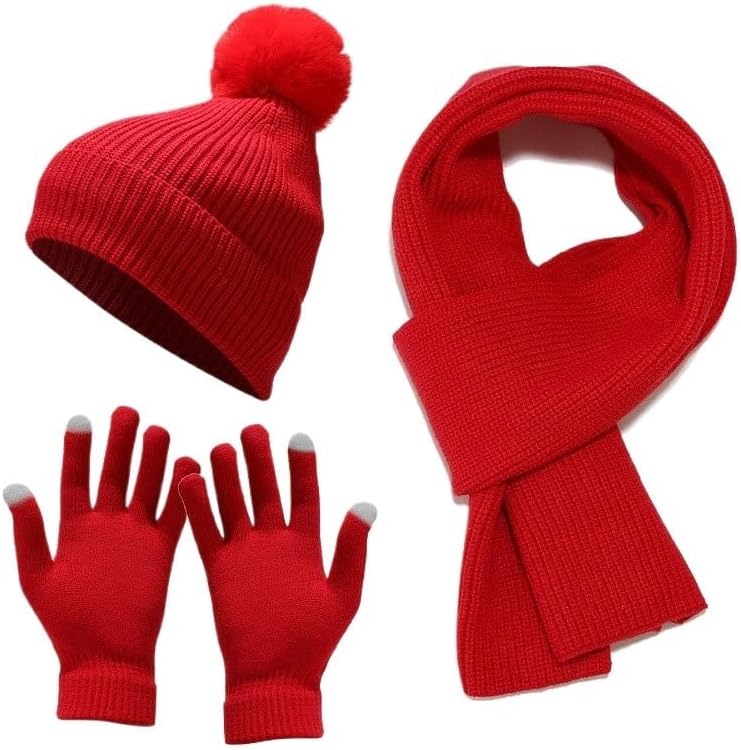 Autumn/Winter Women's Knitted Hat, Scarf, and Glove Set Thickened Warm Wool Ball Accessories for Outdoor Comfort