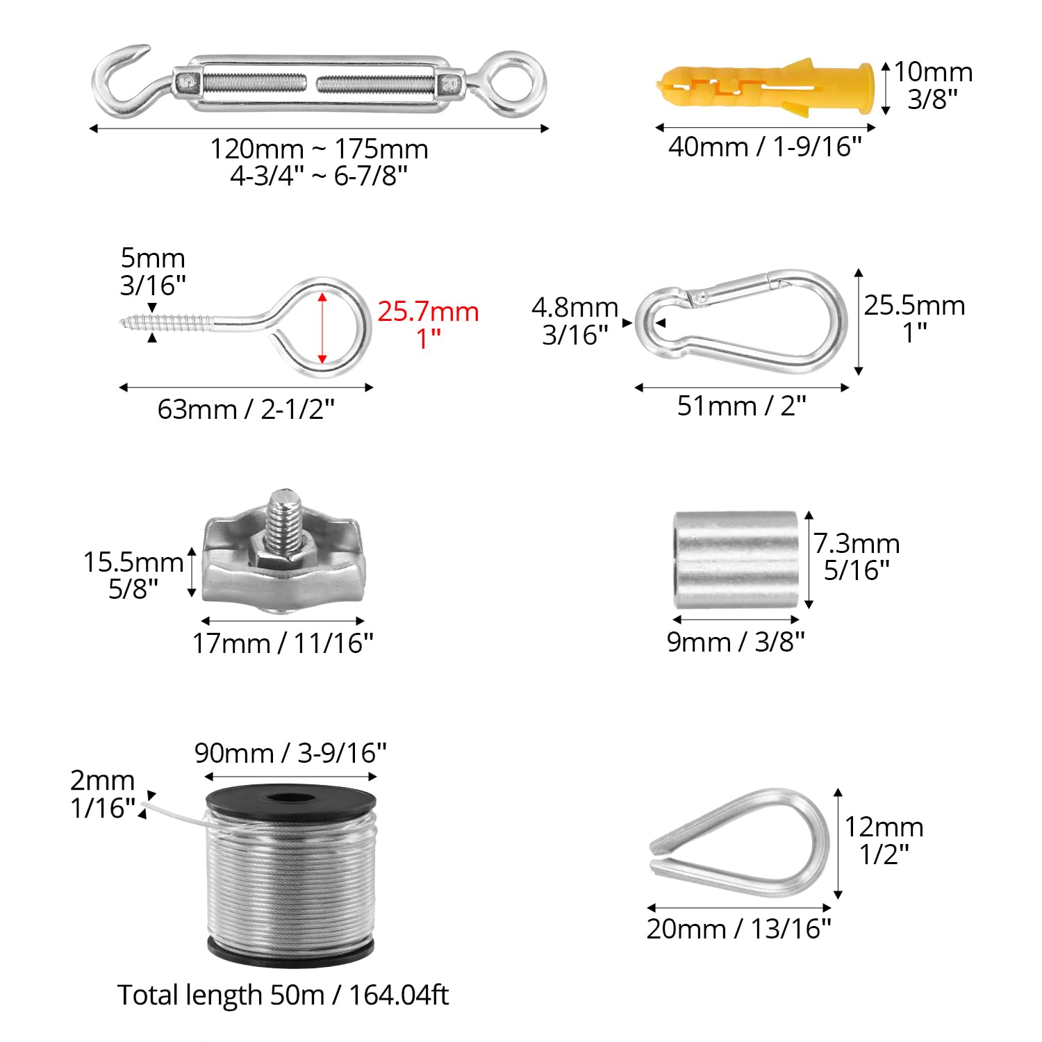 QWORK® 50 m linka druciana, nylonowa powlekana 2 mm, drut ogrodowy do roślin pnących, kabel wykonany ze stali nierdzewnej 304 z napinaczem M5