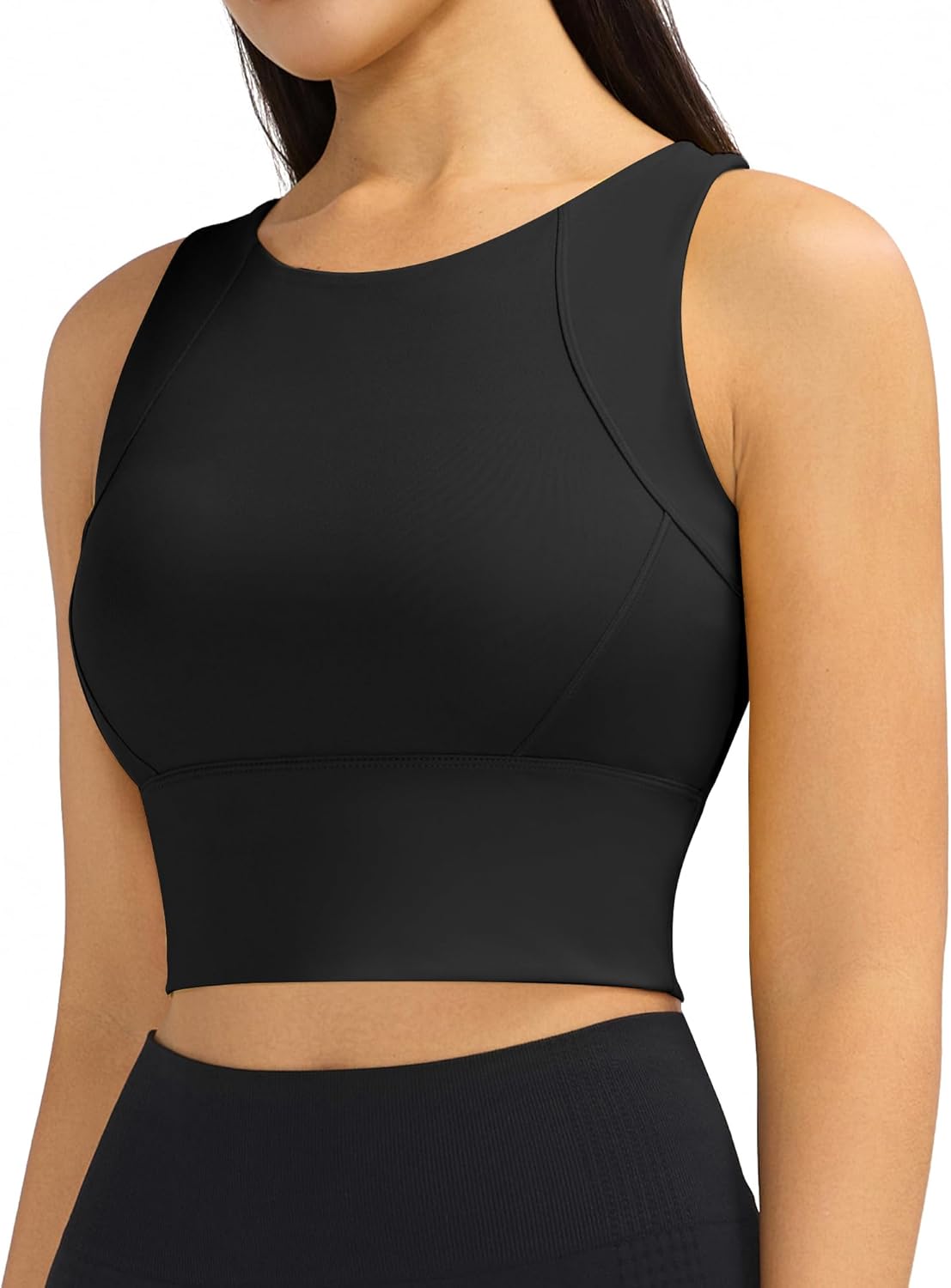 Ama Larsi High Neck Sports Bras for Women Medium Support Longline Sport Bras Padded Workout Yoga Crop Tank Tops