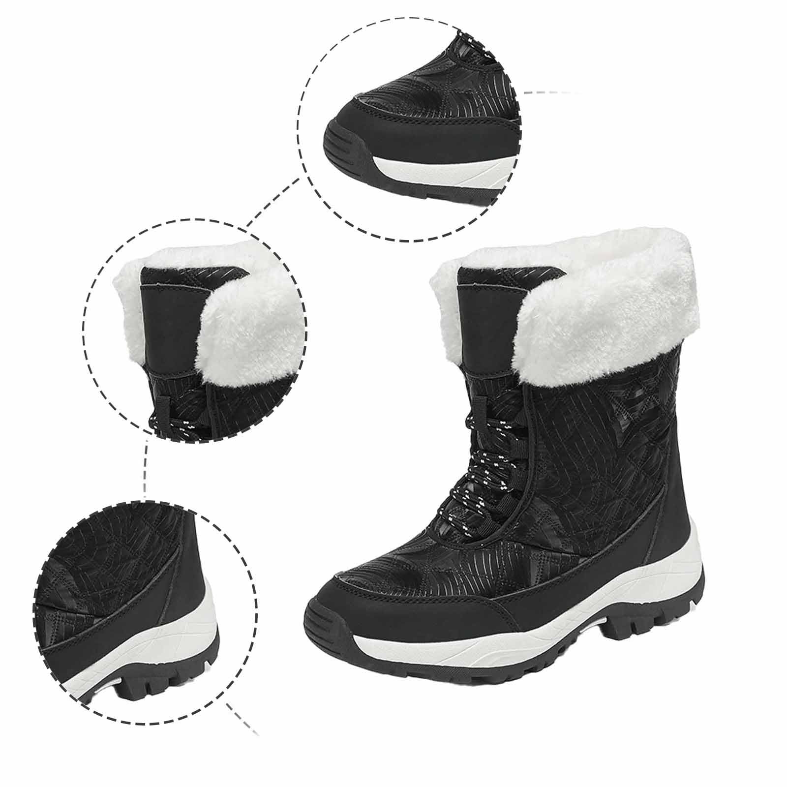 Generico Scarpe Da Neve Donna Impermeabili Invernali Antiscivolo Stivaletti Doposci Calde Termiche Scarpe Da Neve Stivali Imbottiti Scarponi Con Fodera Dopo Sci Snow Boots Per All'acqua Trekkin