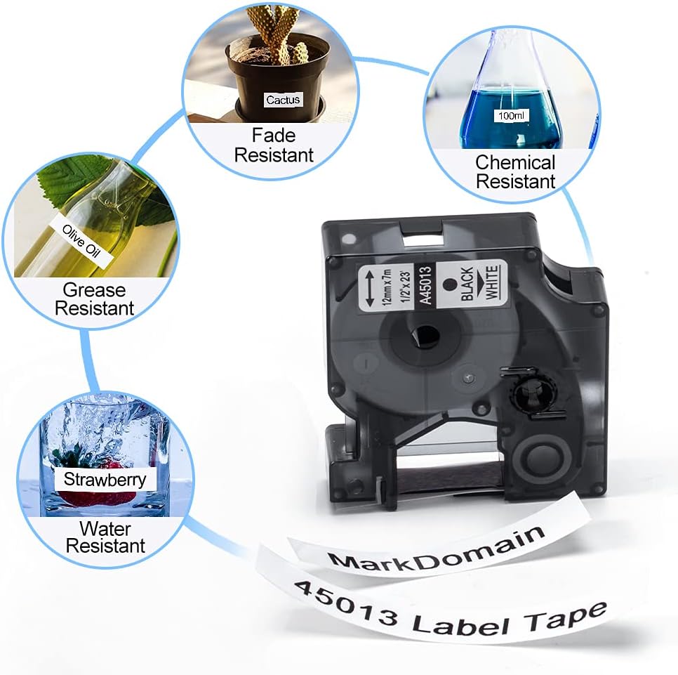 5-Pack Compatible DYMO D1 Label Tape 45013 S0720530 Label Maker Tape Black on White 1/2 Inch x 23Ft Dymo Label Maker Refills D1 for DYMO LabelManager 160 210D 260P 280 360D 420P COLORPOP Label Maker