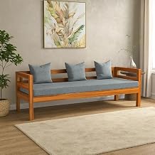 ONIJA Solid Sheesham Wood 3 Seater Sofa Cum Bed, Wooden Diwan Sofa Settee for Living Room, Bedroom, Hall & Office, 3 Seater Couch Bed, Natural Teak Finish (Without Mattress)