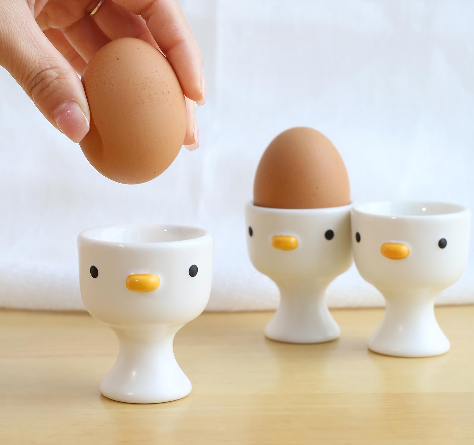 Divertida huevera de Pato, Juego de Regalo de 3 hueveras de Pollito Lindo, Soporte para Huevos hervidos de cerámica de Seguridad esmaltado Hecho a Mano, Cocina para Desayuno.