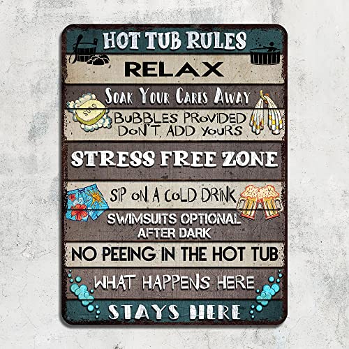 V Vibepy All Over Printed Hot Tub Rules Metal Sign 12X16 Inches, Hot Tub Sign, Funny Rules Sign, Bathroom Metal Sign, Decorations Sign, Backyard Metal Sign, Outdoor Metal Sign, Hot Tub Rules Sign (Hot Tub Rules) #TOP3