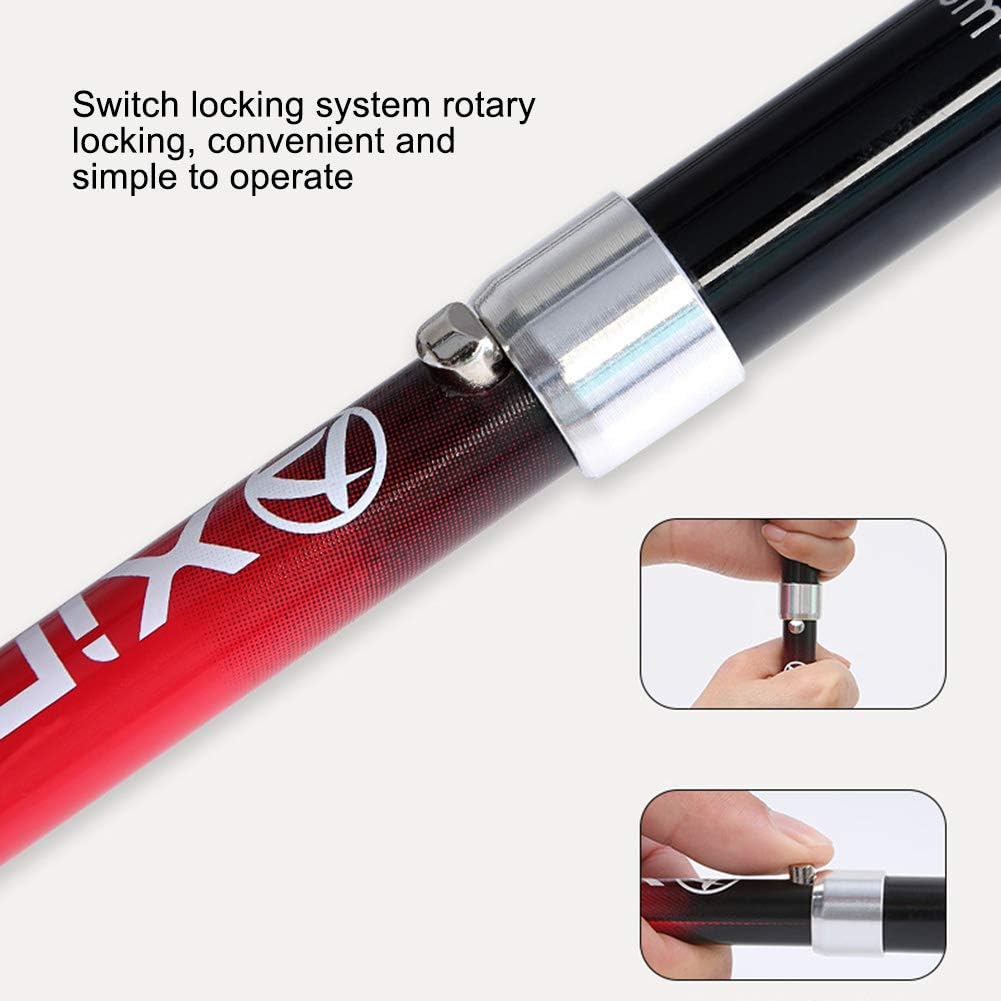 Hiking Poles Collapsible 5-Sections Trekking Hiking Poles Carbon Fiber Walking Stick Alpenstock Anti-Shock Man Red