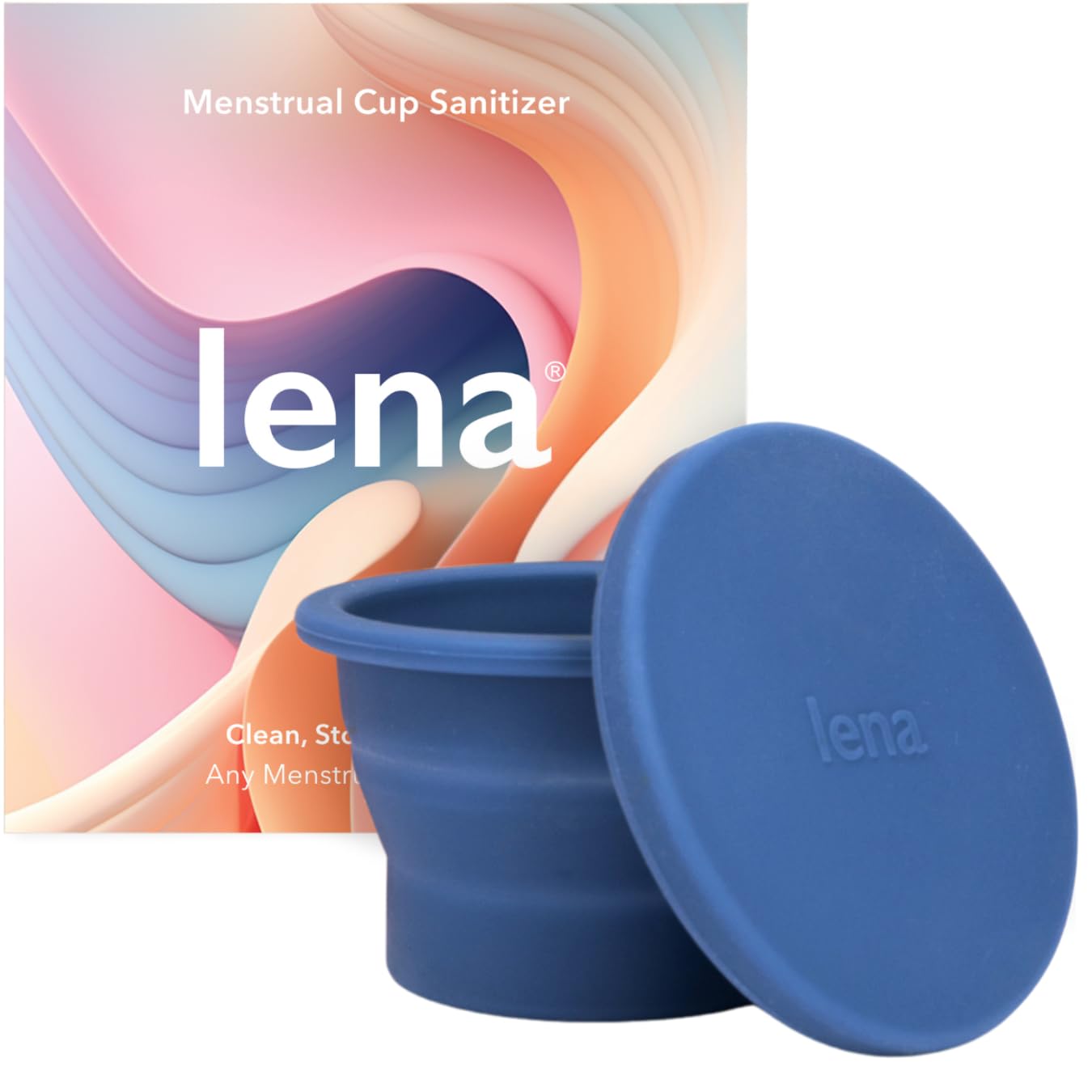 Lena Cleaning Container for Menstrual Cups – Dark Blue – Reusable Silicone Cup for Easy Cleaning and Storage | Compact, Microwave-Safe, Travel-Friendly Design for Period Cup & Disc Care