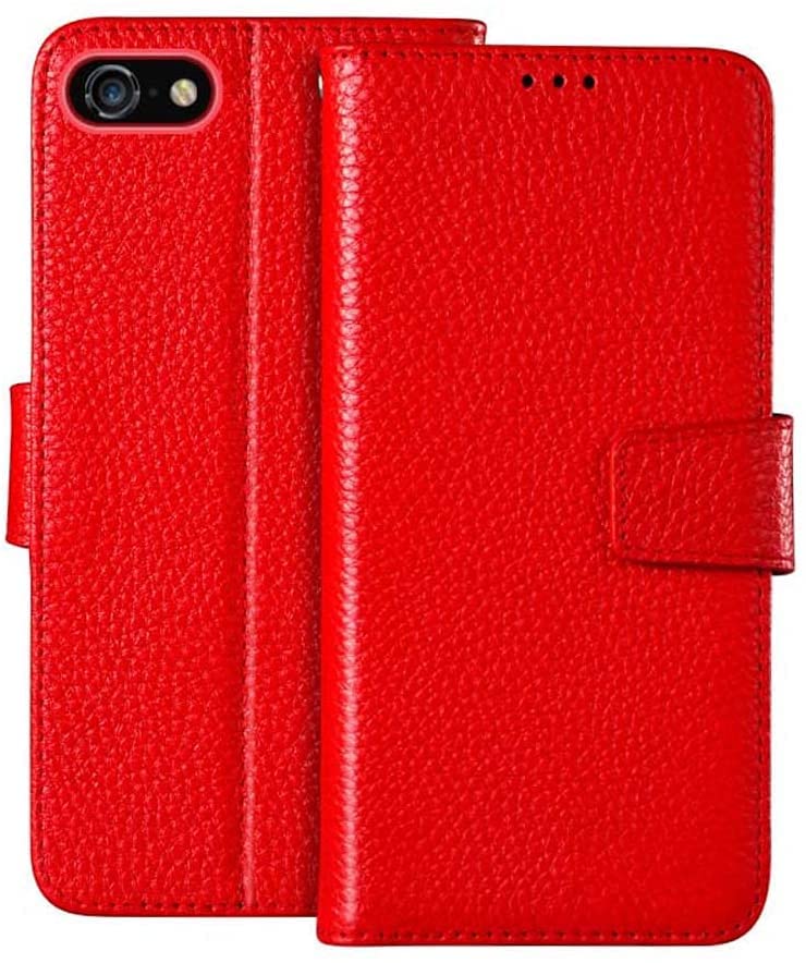 Étui portefeuille iPhone SE 2020 et 7/8 rouge en cuir litchi avec porte-cartes