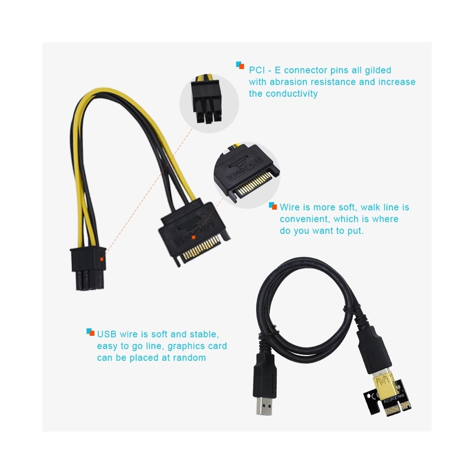 Riser 009c / 009s Plus Riser PCIe compatible with scheda video USB3.0. Cavo PCI-E 16X Riser PCI. Express 6pin Power Card compatible with minerario minerario(5pcs-Black)