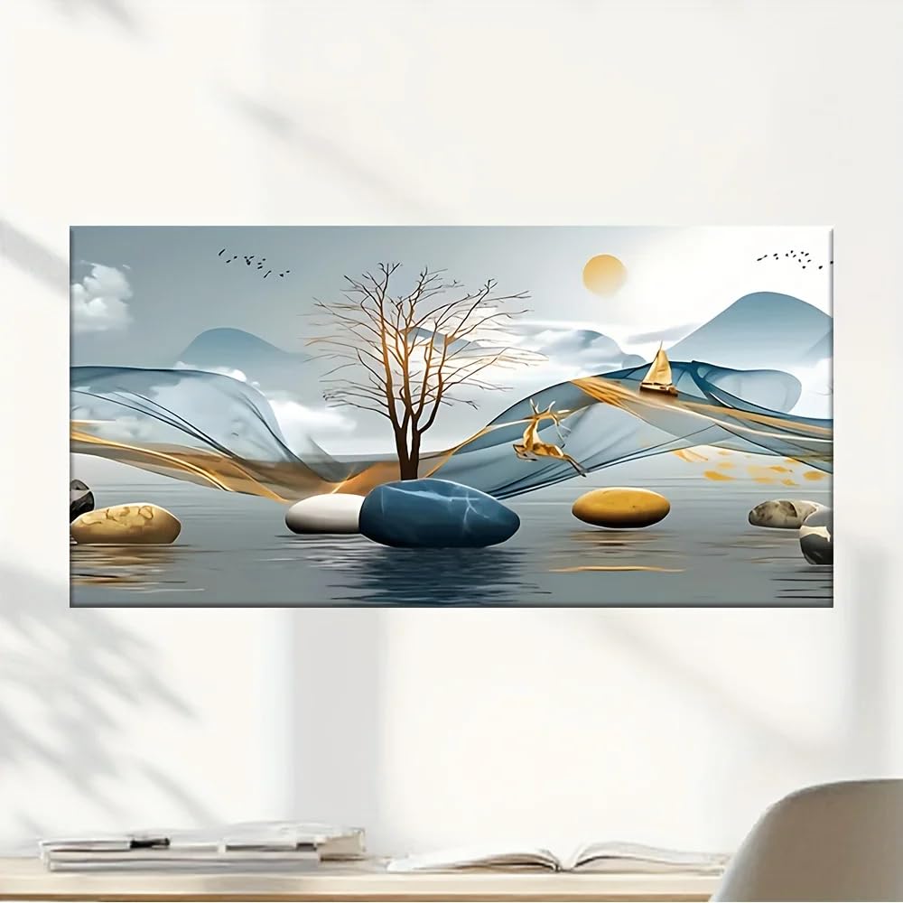 GKUVBF Quadro su tela Golden Fawn Lake Forest - Poster paesaggistico moderno per soggiorno e arredamento (60x120 cm/senza cornice)