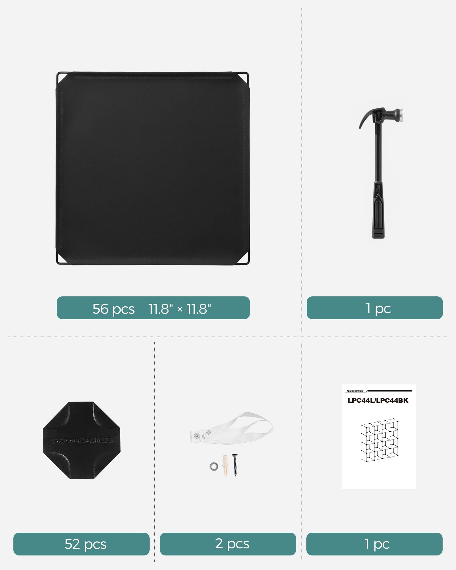 SONGMICS ULPC44L/44BK - Contenitore a forma di cubo 48.4''W x 12.2''L x 48.4''H Nero