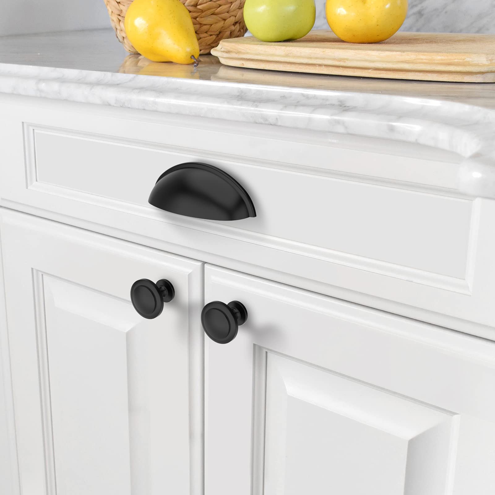 Amerdeco 12 pezzi Pomelli per Mobili Nero per Mobili da Cucina Pomelli Acciaio Inox per Mobili Rotondo maniglie con vite pomelli per cassetti