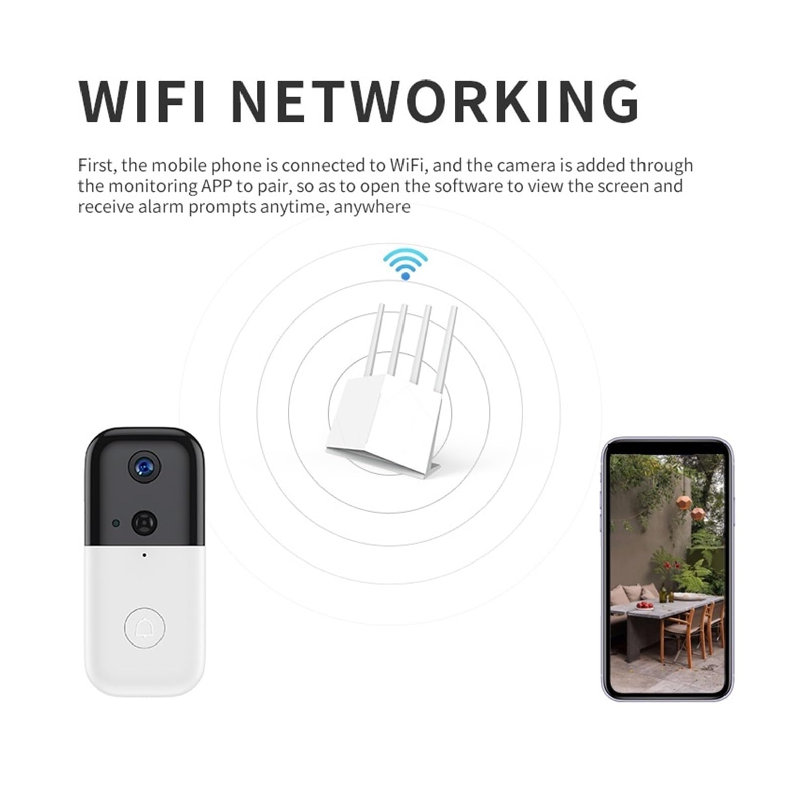 Bezprzewodowy Dzwonek Do Drzwi Kamera Bezpieczeństwa Wi-fi Kuranty Wideo Wsparcie Telefonu Różnorodne środowiska Domowe(1V1)