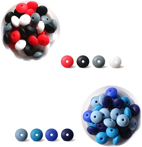 Miniatura 7 de 150 cuentas de silicona de lentejas de 0.472 pulgadas, 7 colores, cuentas focales de bricolaje, cuentas de silicona de colores mezclados para