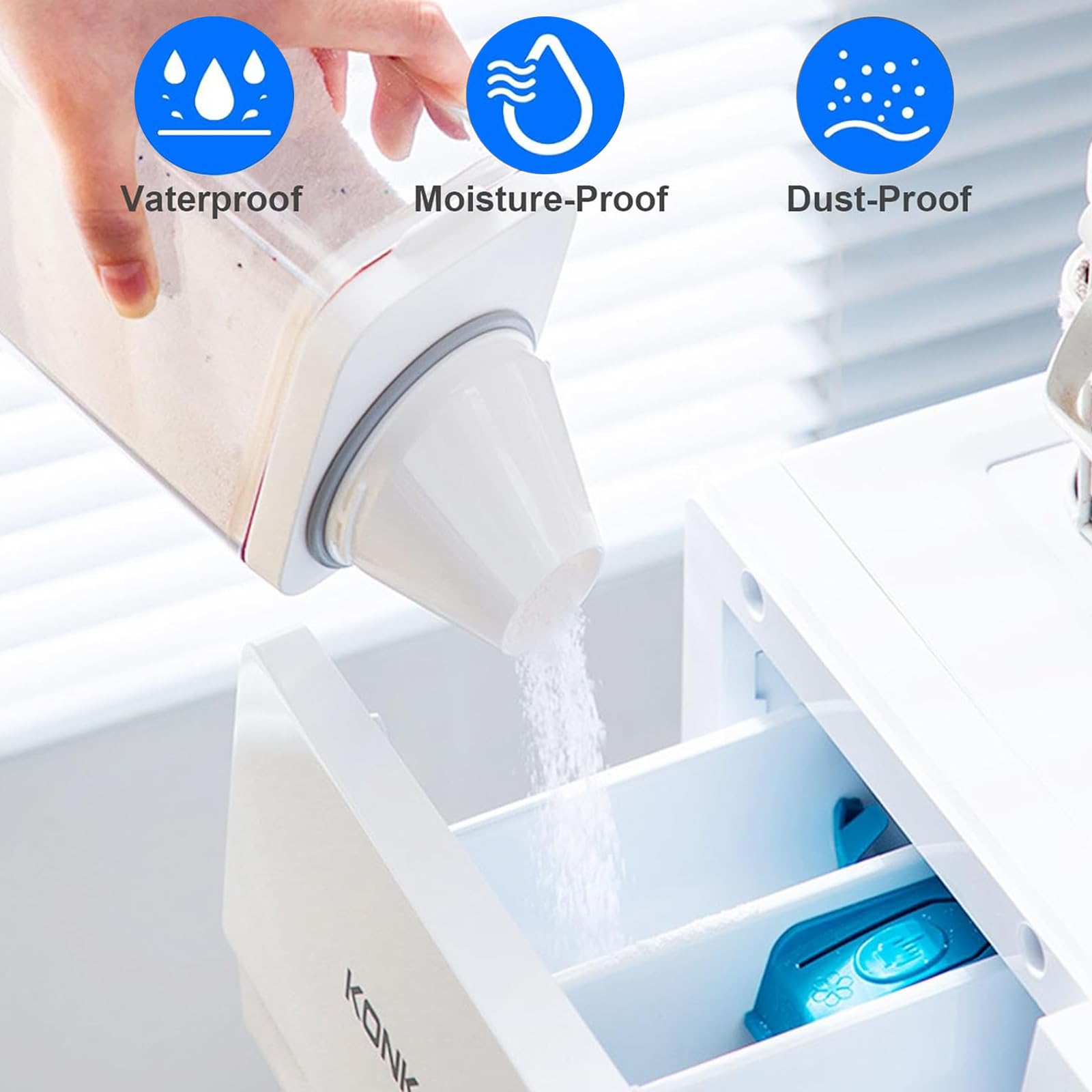 Dispenser Per Detersivo 1100 Ml Con Misurino - Contenitore Ermetico In PET - Bianco Trasparente - Per Detersivo In Polvere, Ammorbidente, Riso E Snack