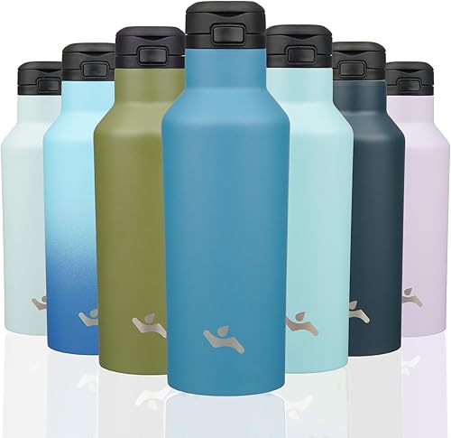 Miniatura 21 de Botella de agua aislada con popote, termo de agua de acero inoxidable de doble pared de 17 onzas con 2 tapas, azul lago Azul lago,Negro,Azul