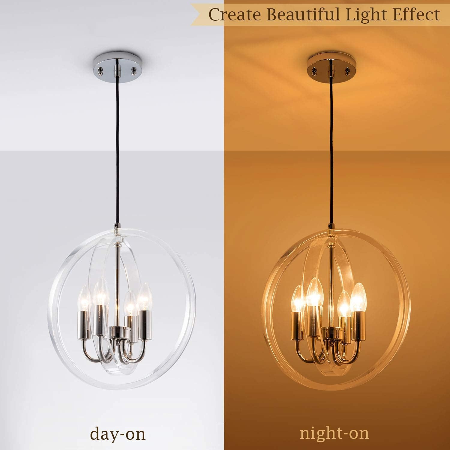 Buу 1 gеt 1 🔥 Acrylic Modern Chandelier Rotatable Round Contemporary Pendant Light 4-Light Adjustable Pendant Lamp Nickel Ceiling Light for Kitchen Island, Foyer, Dining Room, Living Room,