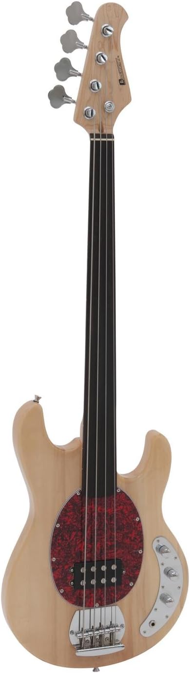 showking Set 2 x Electric Bass DIORITE with Accessory Pack, fretless, nature - Bass Guitars for Stage/No Fret Bass for experienced Bass Players
