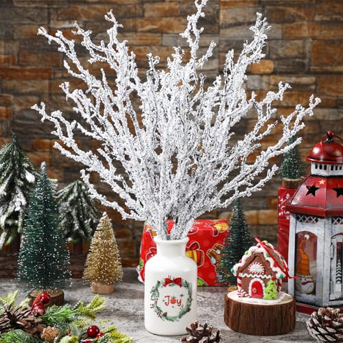 Giegxin 6 Pcs White 16 Inches Snowy Branches Christmas Tree Picks
