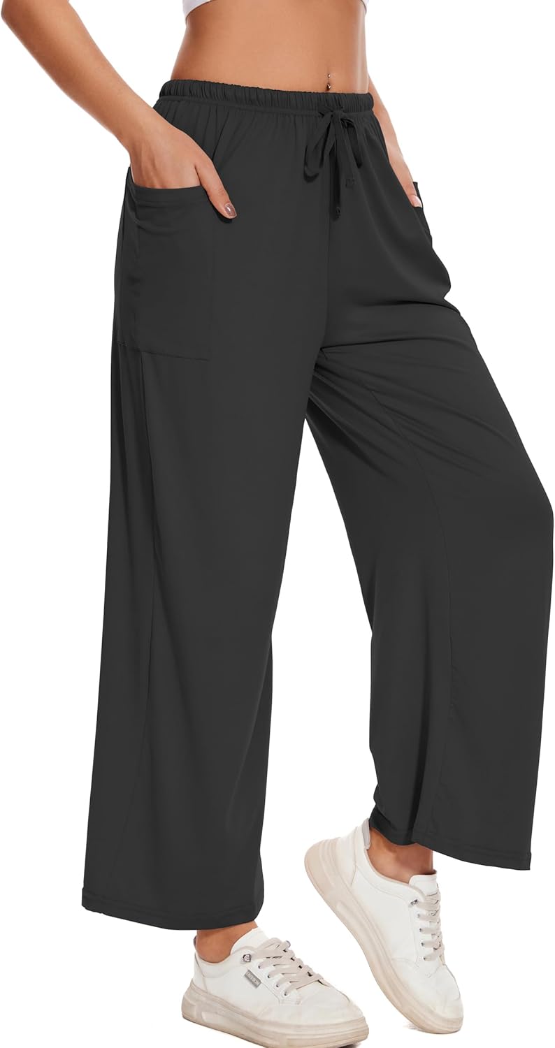 Women's Slacks Wide Leg Pants Comfy Lounge Pajama Harem Sweatpants Elastic Waist Drawstring with Pockets - Image 2