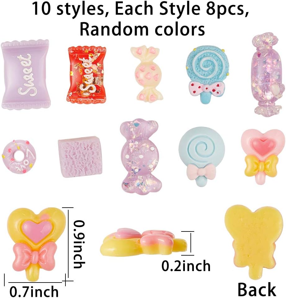SUNNYCLUE 80PCS 10 Styles Candy Sweets Theme Resin Flatback Cabochons Cute Slime Beads Charms for DIY Phone Decor Scrapbooks Embellishments Hair Costume Accessories Ornaments - Image 3