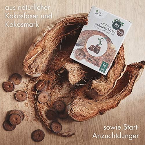 Kokosowe tabletki pęczniejące z substancjami odżywczymi: OwnGrown 125 tabletek z ziemią do uprawy roślin, bez torfu, bez pikowania  ziemia kokosowa do uprawy roślin, ziemia do sadzonek