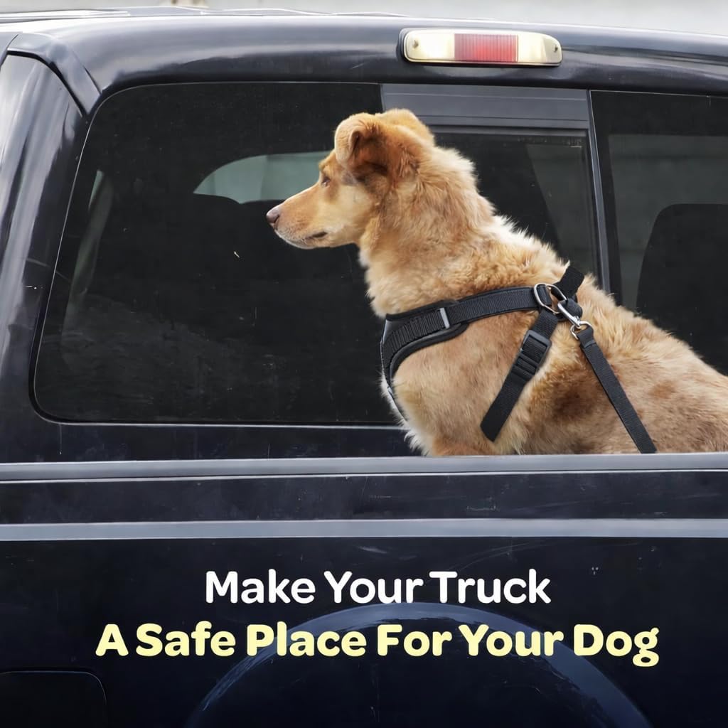 Labra Dog Heavy Duty Leash System for Truck Bed - Adjustable Dog Tether with Tie Down for Pickup Trucks - Secure Restraint - with Safety Lock for Car Travel - Single Teather
