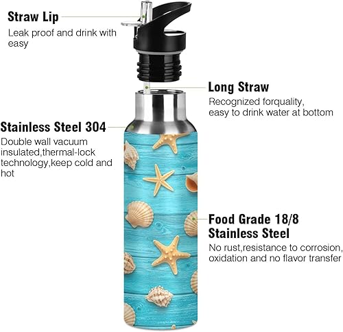 Miniatura 3 de Seashells Stainless Steel Water Bottle 32 Oz, BPA-Free Sport Water Bottle Insulated Leakproof Water Bottles