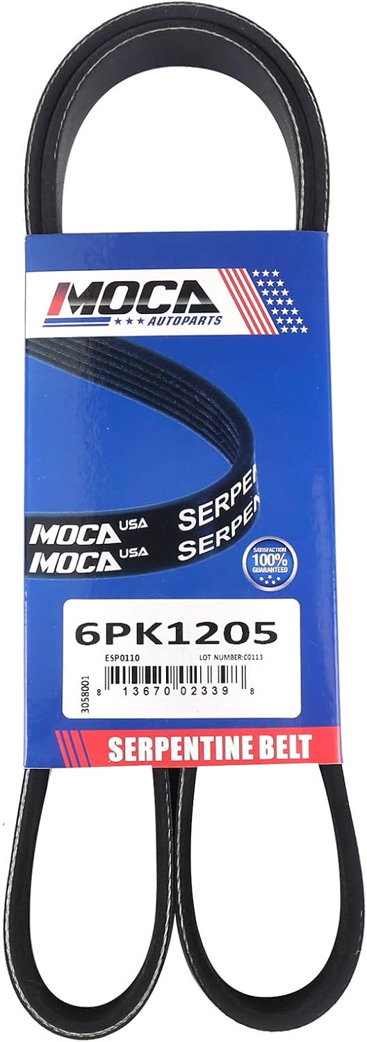 MOCA 6PK1205 EPDM Serpentine Belt Professional V-Ribbed Compatible with 06-08 for Cadillac STS 4.6L V8 & 92-93 for Geo Storm 1.8L L4 & 97 for Mitsubish Diamantei 3.5L & 87 for Mercury Topaz 2.3L l4