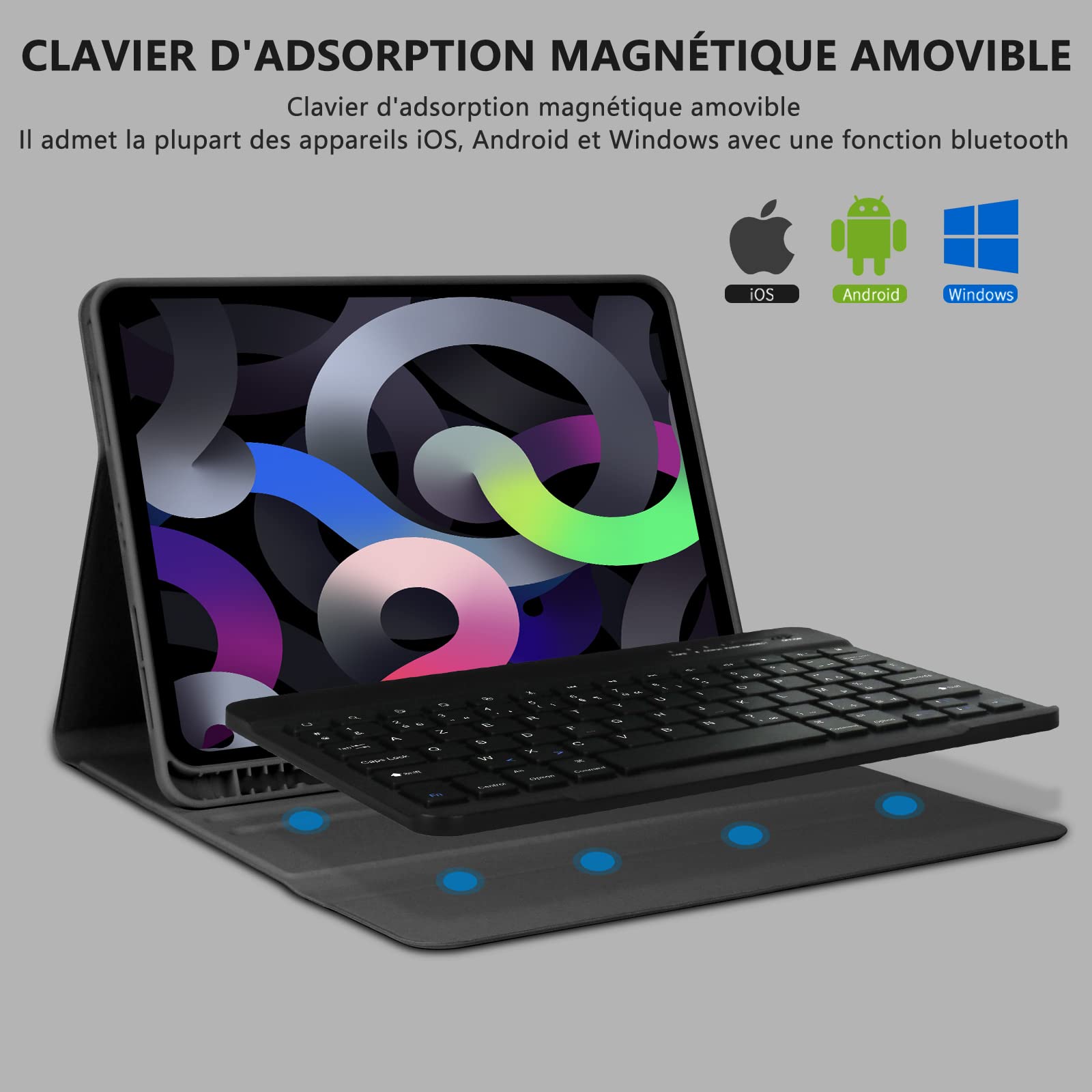 CC Store Clavier pour iPad Air 11“ M3 2025/M2 2024, Air 5 2022/Air 4 2020,iPad Pro 11 4/3/2/1Gen, Coque avec Keyboard Français, Clavier Bluetooth Magnétique Détachable avec Fente pour Stylo, Noir