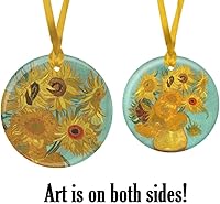 Vista 2 de Christmas Tree Ornament 2025, Porcelain Van Gogh Sunflowers fine Art Keepsake Ornament by RainCaper