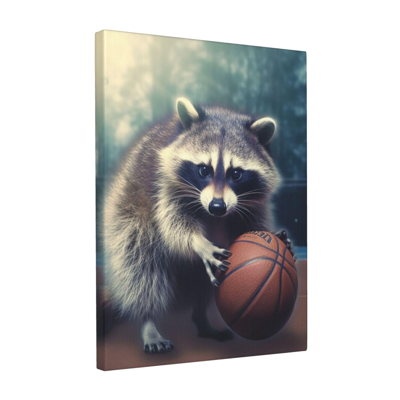 FodPand Funny Raccoon Basketball Canvas Wall Art for Living Room Wall Decor 12"x16" Modern Artwork Painting Pictures Hanging Canvas Prints Aesthetic Wall Art for Bedroom Bathroom Office Wallart Decor
