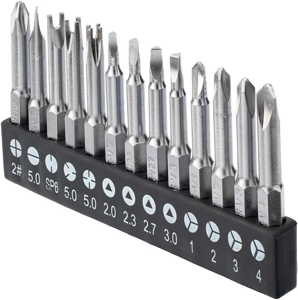 Fixinus 13 Piece Special Shaped Screwdriver Bit Set, 1/4 inch Hex Magnetic CR-V Steel Drill Bits, Phillips Slotted U-Shaped Y-Type Triangular Inner Cross Three-Point Bits, 50mm Length