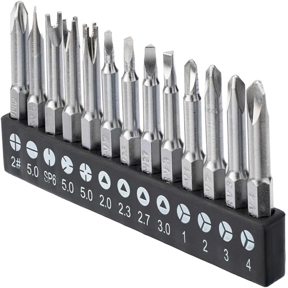Fixinus 13 Piece Special Shaped Screwdriver Bit Set, 1/4 inch Hex Magnetic CR-V Steel Drill Bits, Phillips Slotted U-Shaped Y-Type Triangular Inner Cross Three-Point Bits, 50mm Length