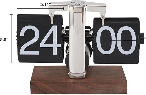 Miniatura 10 de Reloj de mesa digital retro retro con base de madera, acero inoxidable, elegante, para oficina en casa