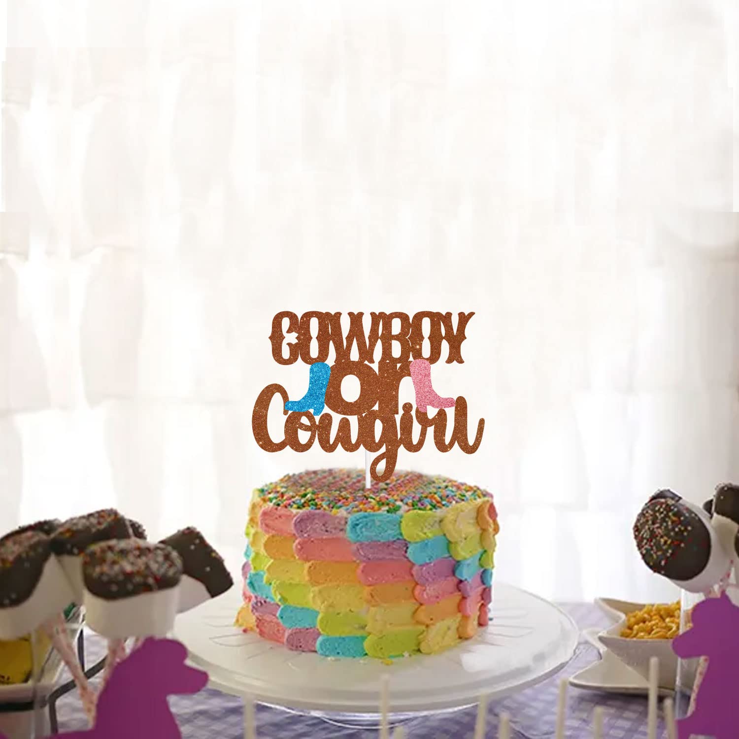 Western-Kuchenaufsatz – Blaue Oder Rosa Cowboystiefel Für Gender-Reveal Oder Cowboy-Party