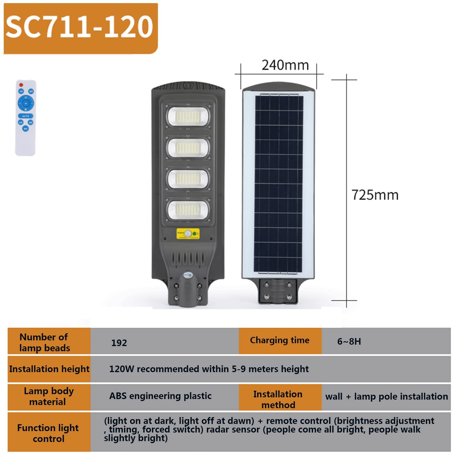 Lampa zewnętrzna LED o zmierzchu do świtu z czujnikiem ruchu, super jasna, wodoodporna lampa solarna, do parkingu, ulicy, drzwi wejściowych, podwórza (120 W)